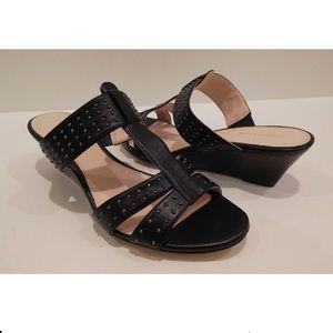 NEW Calvin Klein Black Leather Wedge Sandals 8.5 M